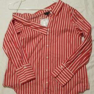 Topshop Red Orange Striped Dress Shirt
